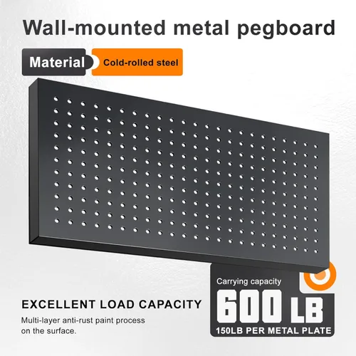 Miniatura 2 de 4 paquetes de paneles de tablero de clavijas de metal de 24" x 12" en negro, tablero de clavijas de acero resistente para organizador de pared, Azul
