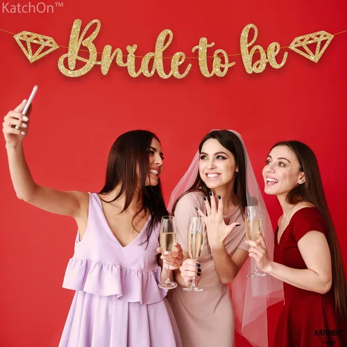 Miniatura 3 de KatchOn, Cartel dorado con purpurina de la novia para ser – 10 pies, sin bricolaje Cartel dorado de la novia para ser Decoración de despedida