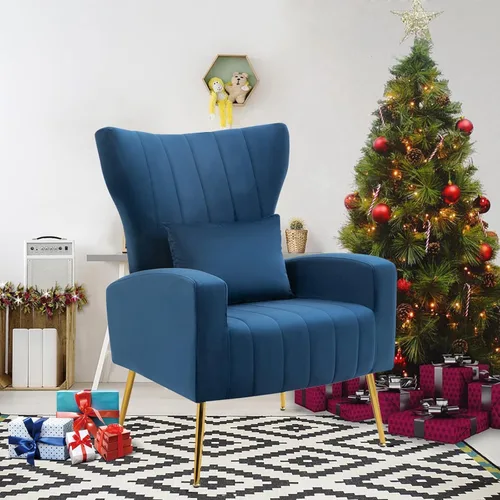 Miniatura 8 de Sillas decorativas de terciopelo con respaldo de ala y almohada lumbar, sillón moderno para sala de estar, dormitorio, silla auxiliar de recepción