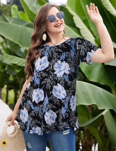 Miniatura 4 de MONNURO - Camiseta de manga corta para mujer, holgada con mucho vuelo, talla grande