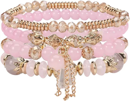Miniatura 9 de Twinfree Pulseras bohemias para mujer, pulsera elástica de cuentas de colores multicapa con dije de joyería