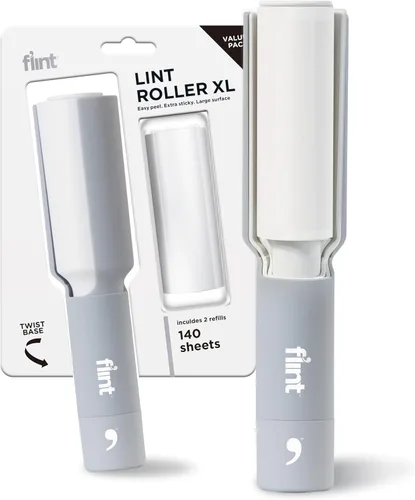 Flint Plus XL Removedor de pelusa retráctil y rodillo de pelo de mascotas para ropa – Rodillo de pelusa rellenable y reutilizable con 140 hojas