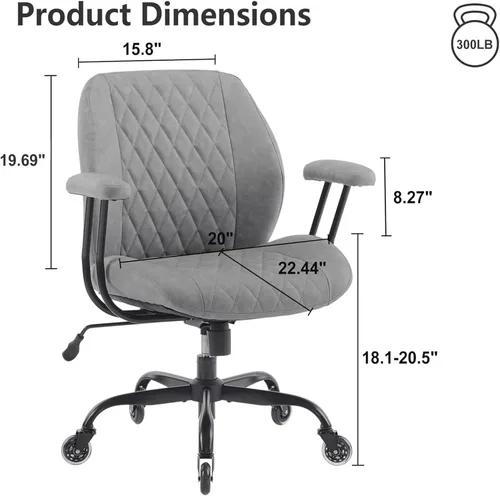 Miniatura 2 de YFO Silla de Escritorio de Oficina Ergonómica Moderna, Cuero Gris con Soporte Lumbar, Altura Ajustable, Giratoria, Reposabrazos, para Oficina