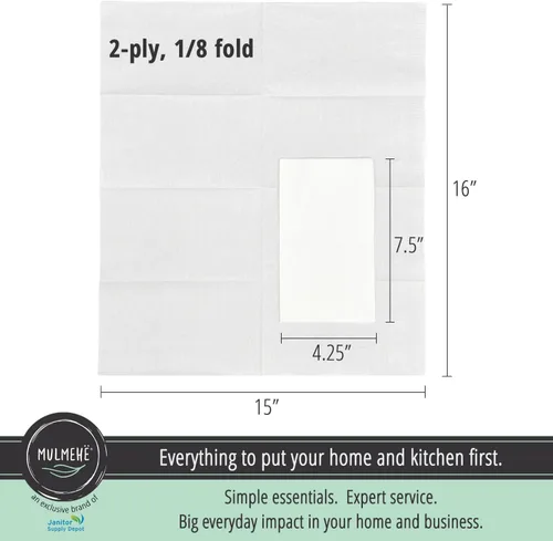 Miniatura 4 de MULMEHË Servilleta de cena prémium de 2 capas de 1/8 pliegues para restaurantes, catering, hogar y eventos, 15 x 16 pulgadas, color blanco, paquete