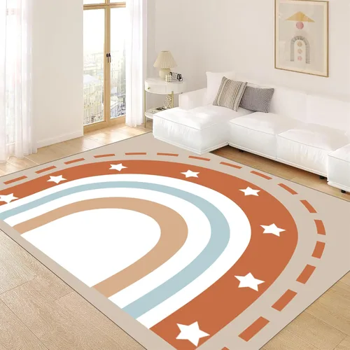 Miniatura 15 de Alfombras suaves de arco iris para dormitorio de niña, alfombras coloridas y peludas, alfombras de juego para niños, estampado de nube blanca, arco