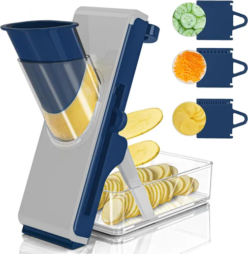 Miniatura 7 de Cortador de Mandolina para Cocina, Cortador de Mandolina Seguro Multifuncional Cuchillo Ajustable Máquina Cortadora Comercial de Acero Inoxidable
