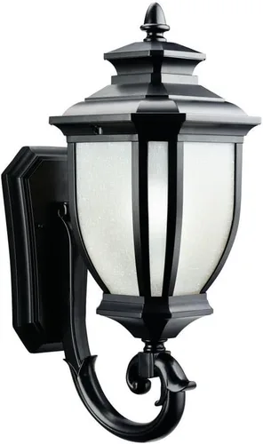 Kichler Salisbury - Lámpara de pared para exteriores de 19.25 pulgadas, 1 luz con vidrio de lino blanco en color negro