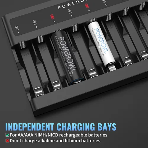 Miniatura 2 de POWEROWL Baterías AAA recargables de 1000 mAh con cargador de batería inteligente de 8 bahías, baterías Ni-MH Triple A de baja autodescarga, 8