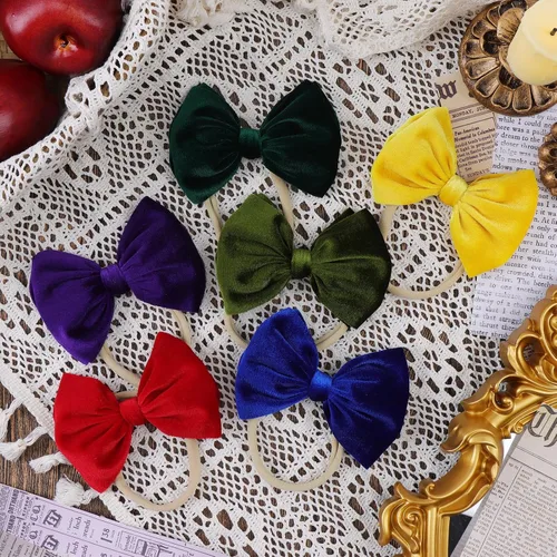 Miniatura 4 de YanJie Lazos de terciopelo para bebé niña, diademas de nailon suaves para recién nacidos, diademas hechas a mano para bebé, accesorios