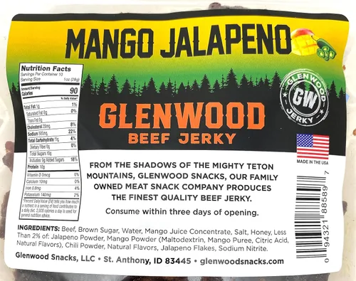 Miniatura 2 de Glenwood Beef Jerky Mango Jalapeño Bolsa resellable de 10 onzas - Húmedo y tierno, aperitivo alto en proteínas, fabricado en los Estados Unidos