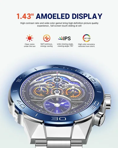 Miniatura 4 de Reloj inteligente para hombre (respuesta/hacer llamadas), pantalla AMOLED de 1.43 pulgadas con monitor saludable de 24 horas, más de 100 modos