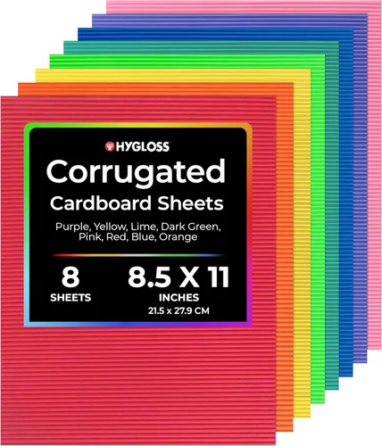 Hygloss Productos Cartón corrugado en varios colores - 8.5" x 11" Hojas brillantes corrugadas - 8 hojas