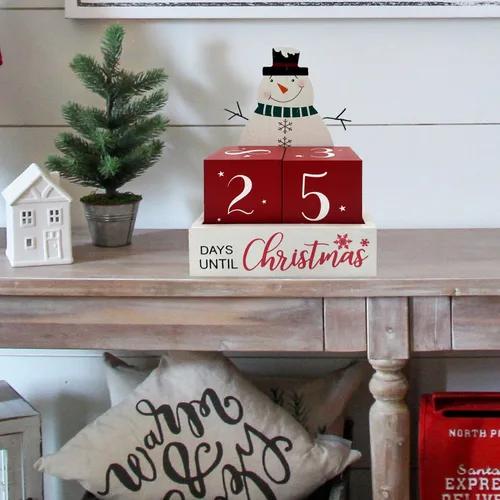 Miniatura 6 de Muñeco de nieve de Navidad con cuenta regresiva de 99 días, calendario de Adviento días hasta Navidad, cuenta regresiva, vintage, bloque rústico