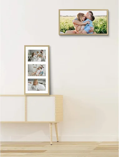Miniatura 2 de Golden State Art, Marco de aluminio para collage de 4 x 6, muestra imágenes de 6 x 4 con 3 aberturas o una foto de 7 x 14, cristal real, pantalla