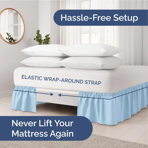Miniatura 2 de Falda de cama envolvente con volantes, color azul claro, para camas de tamaño individual con altura de 30 cm CGK Linens - Falda de cama plisada