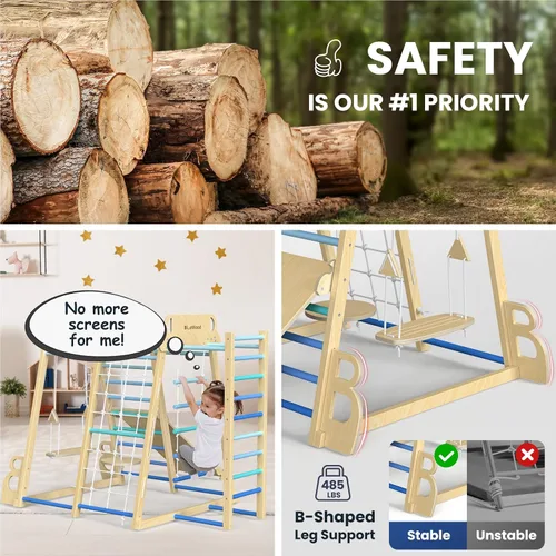 Miniatura 5 de Parque infantil interior mejorado 9 en 1, gimnasio de la selva, juguetes de escalada para niños, filosofía Montessori estilo Waldorf, conjunto