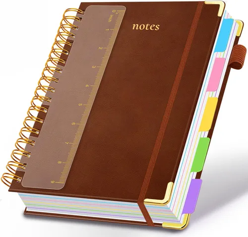 Miniatura 37 de Cuaderno de espiral con tapa dura, de 8 x 10 pulgadas, separadores y divisores extraíbles, 300 páginas, 5 asignaturas, a rayas, de piel sintética