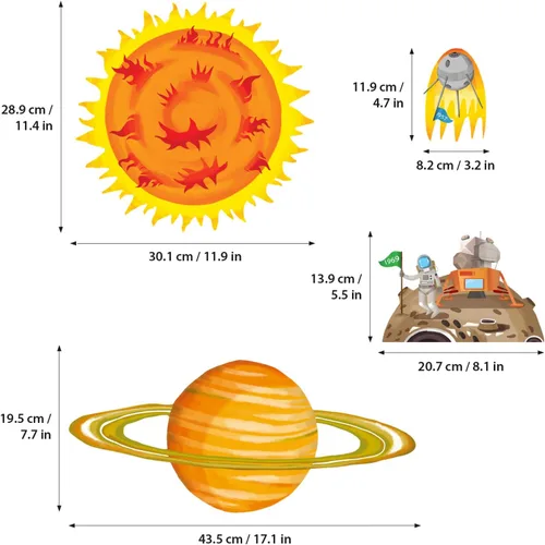 Miniatura 6 de DECOWALL Calcomanías de pared del sistema solar (grande) para guardería de niños, calcomanías de pared del espacio planetas, decoración educativa