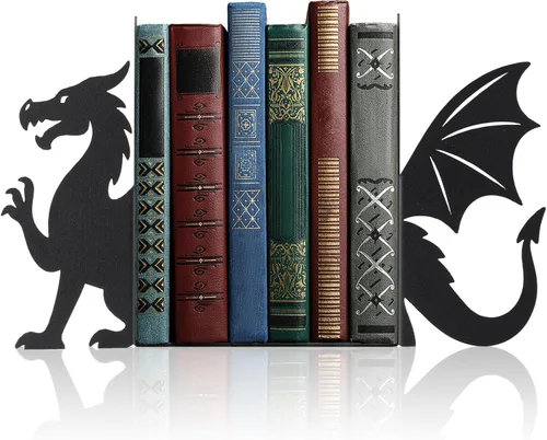 Miniatura 17 de Geelin Juego de 2 sujetalibros de metal con diseño de murciélago gótico para estantes, estantería, oficina en casa, escritorio, decoración