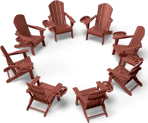 Miniatura 69 de NAVINE Juego de 2 sillas Adirondack plegables de polietileno de alta densidad con portavasos multifuncional, resistente a la intemperie, para Blanco