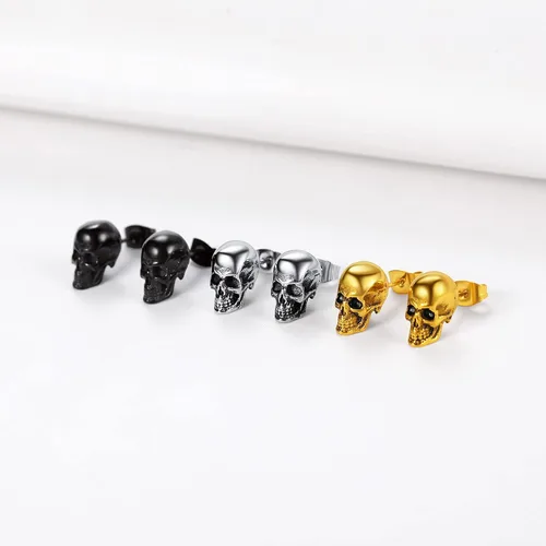 Miniatura 7 de Richsteel Aretes de calavera para mujer y hombre, góticos, de acero inoxidable, chapados en oronegro, pequeño aro punk de serpientedragón