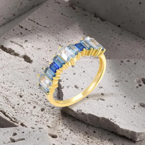 Miniatura 3 de Santuzza Anillo rectangular de plata de ley 925 con diseño geométrico de espinela azul degradado para mujer