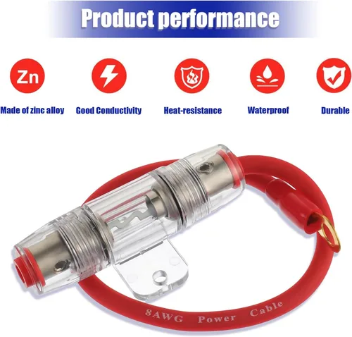 Miniatura 4 de BOJACK Cable de alimentación AWG calibre 8 de 1 pie con soporte de fusible AGU de 80 amperios para audio de automóvil, alarma, amplificador