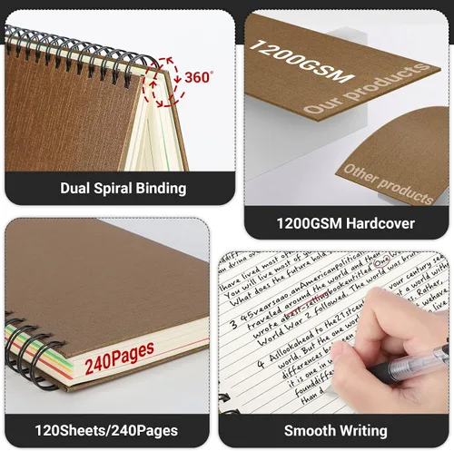Miniatura 4 de EUSOAR - Cuaderno de espiral de 5 asignaturas, 1 pieza A4 27.9 x 21.6 cm Cuaderno de escritura con reglas de estilo universitario, 100GSM 120 hojas