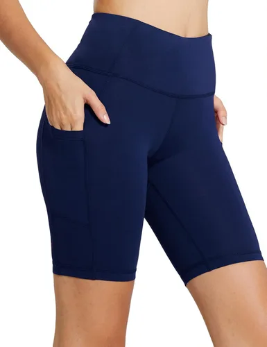 BALEAF - Pantalones cortos de ciclista de cintura alta de 875pulgadas, para yoga, correr, voleibol, entrenamiento, gimnasio, con bolsillos, para