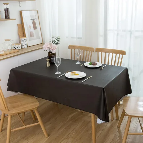 Miniatura 9 de LIBERECOO Mantel de vinilo con reverso de franela, negro sólido, impermeable, resistente a las manchas, mantel de mesa fácil de limpiar