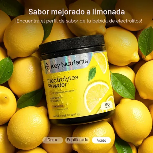 Miniatura 8 de KEY NUTRIENTS Electrolitos multivitamínicos en polvo sin azúcar - Polvo refrescante de electrolitos de limonada - Suplemento de sodio y energía