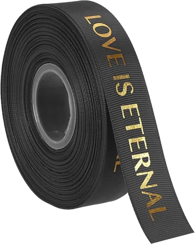 Miniatura 28 de MECCANIXITY Cinta de satén de 1 pulgada de ancho y 50 yardas de San Valentín, personalizadas, color negro, para envolver regalos, ramo de tartas
