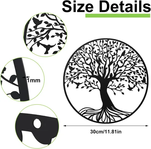 Miniatura 3 de Demissle Arte de pared de metal árbol de la vida de 11.8 pulgadas para colgar en la pared, árbol genealógico, esculturas colgantes de jardín