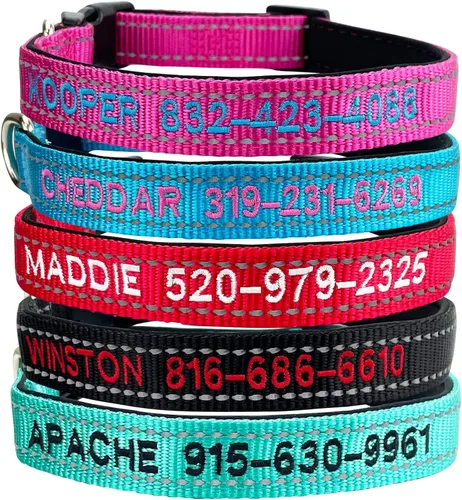 Collares reflectantes personalizados para perros con nombre y número de teléfono bordados, de neopreno suave, acolchado, de nailon transpirable,
