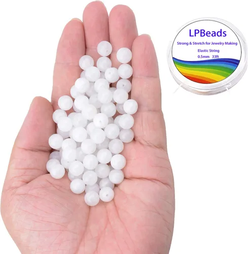 Miniatura 2 de Cuentas sueltas de 0.315 pulgadas/8mm de piedra natural redonda para hacer joyas con cordón elástico Jade blanco