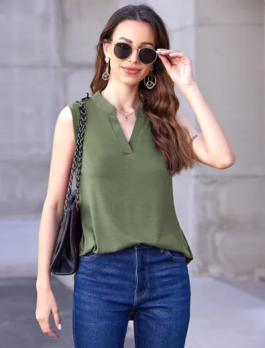 Miniatura 5 de Halife - Blusa larga sin mangas con estampado floral para mujer, con cuello en V, tipo túnica
