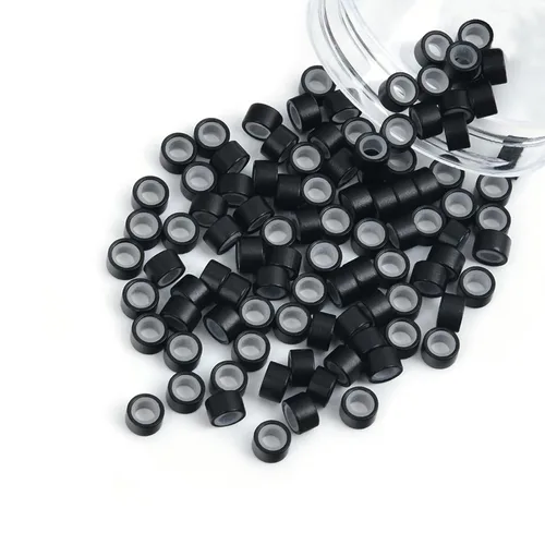 Miniatura 35 de Vlasy 100 Piezas Cuentas de Nano Anillo con Forro de Silicona para Extensiones de Cabello Humano con Nano Anillo 5 Colores Opcionales (Negro)