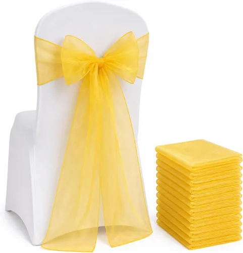 Miniatura 18 de Elegantes bandas de organza para silla, bandas de tela transparente para bodas, fiestas y eventos especiales, (paquete de 10 unidades, rosa bebé)