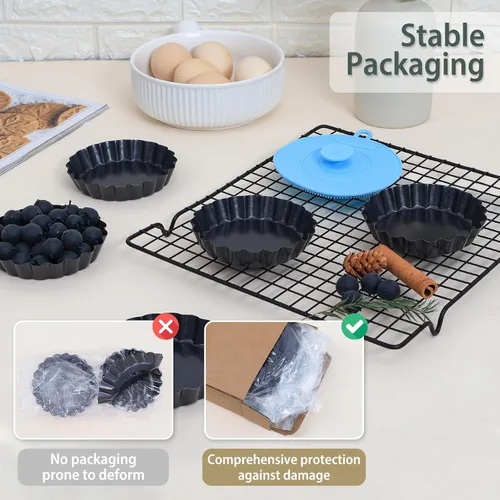 Miniatura 8 de Juego de 10 mini sartenes para tartas con fondo extraíble de 4 pulgadas, antiadherente, redonda, acero al carbono resistente para pasteles