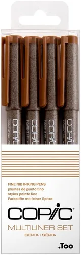 Copic Multiliner Set de 4 marcadores sepia con tinta a base de pigmentos finos