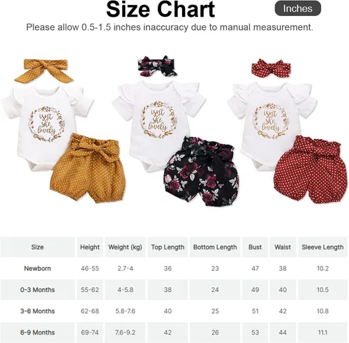 Miniatura 7 de PATPAT Conjunto de 3 piezas de ropa para bebé niña recién nacida con volantes y diadema
