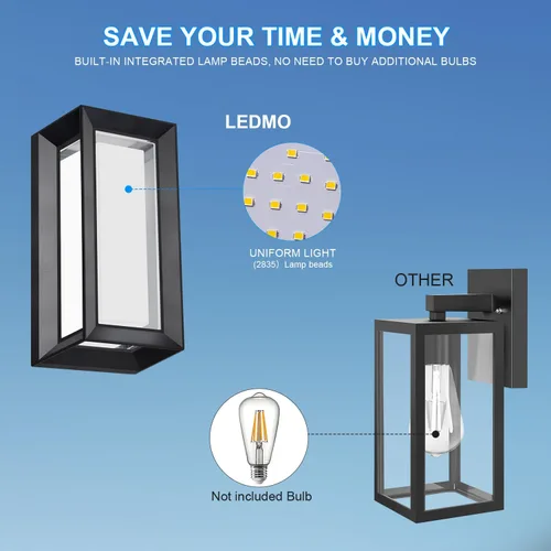 Miniatura 5 de ledmo Luces de Pared para Exteriores 1800Lm Luz Moderna para Porche al Aire Libre 6000K Iluminación Brillante Negra Accesorio de Iluminación
