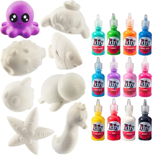 Miniatura 8 de Idiy Kit de manualidades Jumbo Squishy Toys (paquete de 8 animales marinos) – Pinta tus propios Squishies de levantamiento lento DIY Ocean Art Set