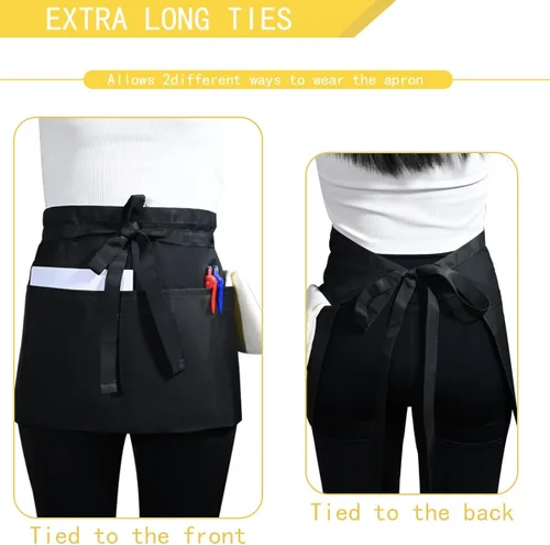 Miniatura 3 de Server Waitress Waist Apron 3-Pocket Half Aprons