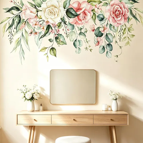 Calcomanías de pared de flores y hojas para despegar y pegar, calcomanías grandes de vinilo floral para colgar, vid extraíble, decoración del hogar,