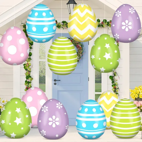 Jetec 12 piezas de 12 pulgadas decoraciones inflables de huevos de Pascua globos inflables colgantes de Pascua decoración PVC grandes huevos