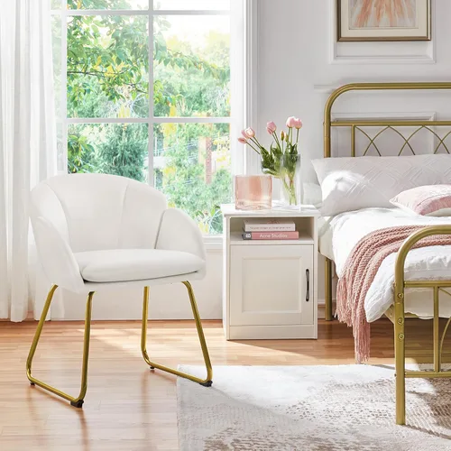 Miniatura 2 de Yaheetech Sillón moderno de terciopelo para tocador, silla de maquillaje en forma de flor con patas de metal dorado para sala de estar, sala