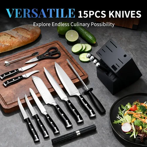 Miniatura 2 de Juego de cuchillos, juego de 15 piezas de cuchillos de cocina premium, cuchillo de chef de acero inoxidable de alto carbono ultra afilado, mango