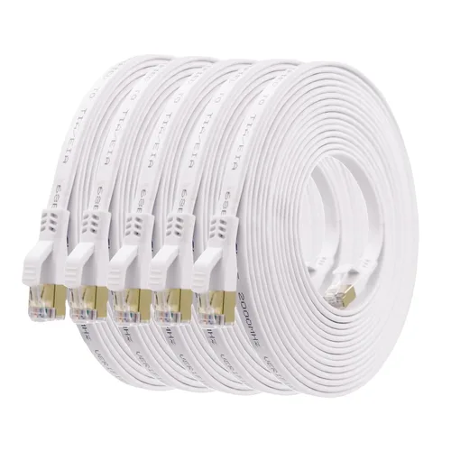 HUGIN Cable Ethernet CAT 8 de 1.5 pies, paquete de 5 unidades, cable LAN plano de 40 Gbps 2000 MHz de alta velocidad, cable de red blindado RJ45