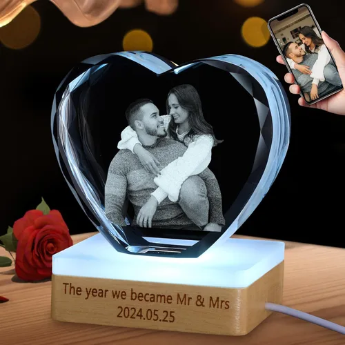 Foto personalizada en cristal 3D, marcos de fotos de cristal personalizables, regalos personalizados con tu propia foto, aniversario de boda,